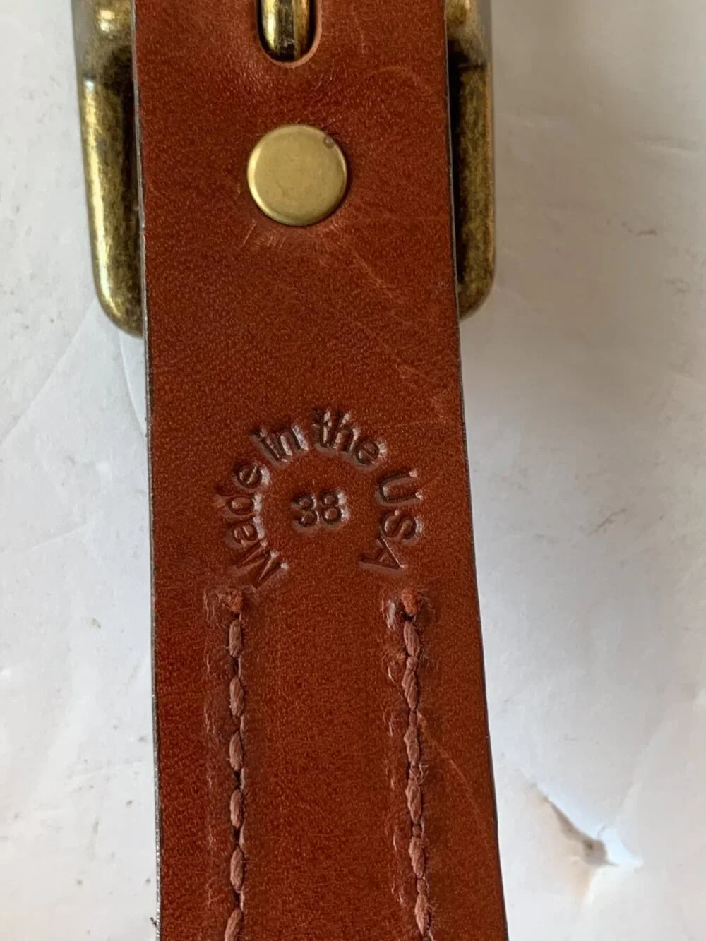 VINTAGE NAVY BLUE & RED ELASTIC STRETCH BELT – LEATHER TRIM – BRASS BUCKLE